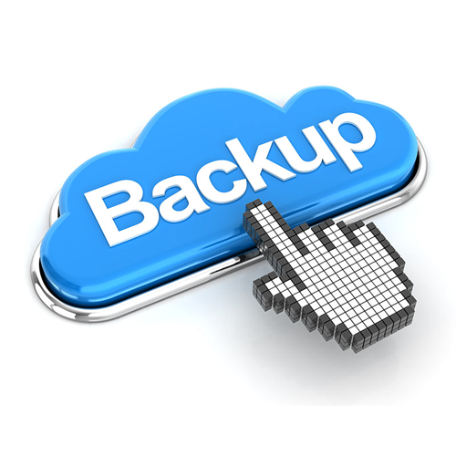 BackUp Blue cloud icon labeled 'BackUp' with a pixelated cursor touching it, representing cloud backup.